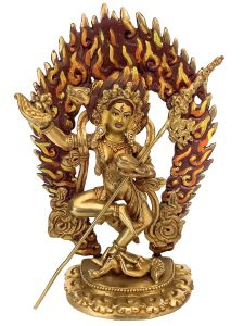 Handmade Nepali Statue Of Akash Yogini, Full Gold Plated 