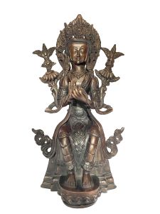 Handmade Nepali Statue Of Maitreya Buddha, Chocolate Oxidized 