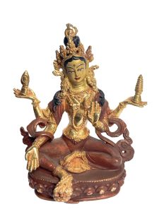 Handmade Nepali Statue Of Lakshmi, Partly Gold Plated 