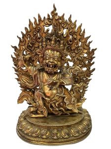 Nepali Handmade Statue Of Mahakal With 2 Arms, Fire Gold Plated 