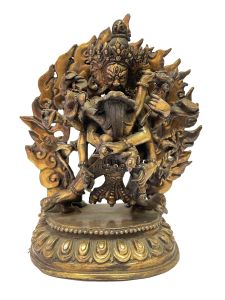 Nepali Handmade Statue Of Chakrasambara Shakti, Fire Gold Plated 