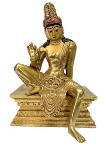 Nepali Handmade Statue Of Bodhisattva, Fire Gold Plated 