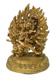 Nepali Handmade Statue Of Hayagriva Shakti, Fire Gold Plated 