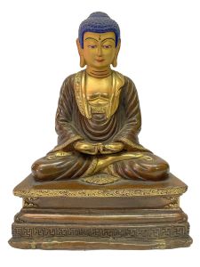 Old +30 Years , Nepali Handmade Statue Of Amitabha Buddha, Partly Gold Plated 