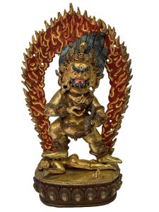 Nepali Handmade Statue Of Black Jambala, Partly Gold Plated 