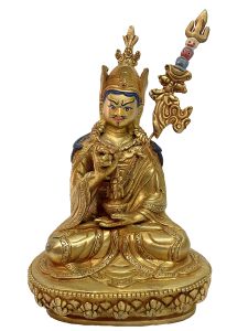 Nepali Handmade Statue Of Padmasambhava, Full Fire Gold Plated 