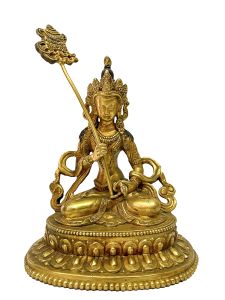 Nepali Handmade Statue Of Sitatapatra, Full Fire Gold Plated 