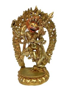 Nepali Handmade Statue Of SinghaMukha yogini, Full Fire Gold Plated 