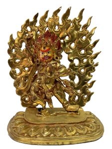 Nepali Handmade Statue Of Vajrapani , Full Gold Plated, Painted Face 