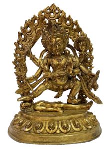 Nepali Handmade Statue Of Black Mahakala, Full Gold Plated 