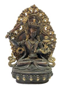 Nepali Handmade Statue Of Manjushree, Antique Finishing 