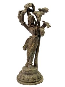  40+ Year Nepali Handmade Statue Of Maya Devi, Copper Antique 