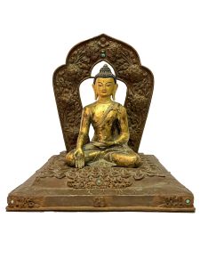  40+ Year Handmade Statue Of Ratnasambhava Buddha, Copper Gold Plated 