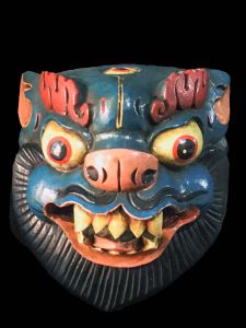 Handmade Wooden Mask Of Dragon, Painted Blue 