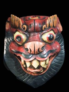 Handmade Wooden Mask Of Dragon, Painted Red 