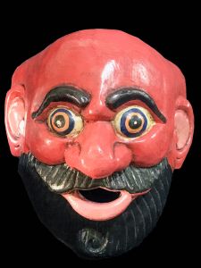 Handmade Wooden Mask Of Joker (Beard), Painted Red 