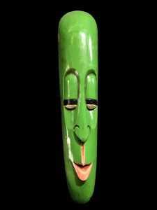 Handmade Wooden Mask Of Long Face Somalian, Painted Green 