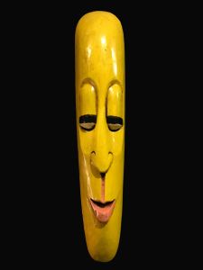 Handmade Wooden Mask Of Long Face Somalian, Painted Yellow 