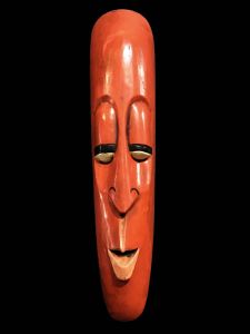 Handmade Wooden Mask Of Long Face Somalian, Painted Orange 