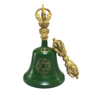  Bronze Bell and Dorje Vajra , Painted Green 