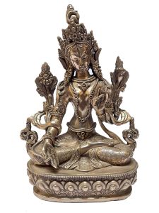  Masterpiece , Sterling Silver, 590 Gram Statue of White Tara, Old Stock 