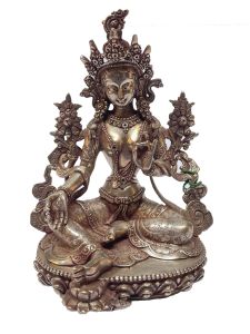  Masterpiece , Sterling Silver, 681 Gram Statue of Green Tara, Old Stock 