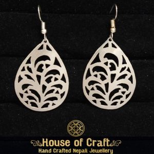 Hand-Made Light Weight White Metal Between Cut Floral Design Earring