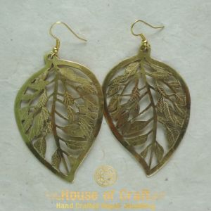 Light Weight Hand-Made Large Leaf Silhouette Design Brass Earring