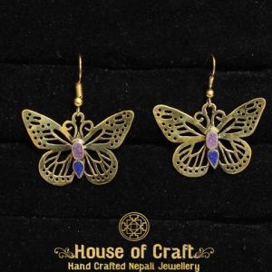 Hand-made Light Weight Stone Setting Brass Butterfly Earring