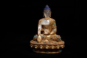 Handmade Gold Plated Crystal Shakya Muni Buddha Statue Idol with Stone Setting