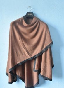 Brown Woolen Poncho Shawl with Black Lining for Women