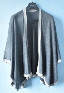 Gray Woolen Poncho Shawl with White Lining for Women