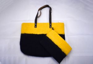 felt bag  with purse - yellow