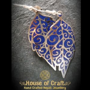 Hand-Made Light Weight White Metal Lapis Filled Floral Leaf Earring