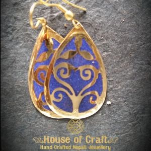 Light Weight Hand-made Stone Filled Brass Heart in a Waterdrop Earring