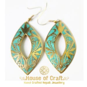Hand-Made Light Weight Stone Filled Brass Floral Oval Earring