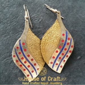 Brass & White Metal Leaf Earring with Stone Fillings