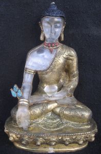 Antique Handmade Copper Gold Plated Crystal Medicine Buddha Rupa, Nepal