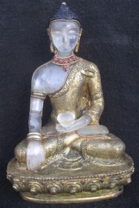 Antique Handmade Copper Gold Plated Crystal Buddha Rupa, Nepal