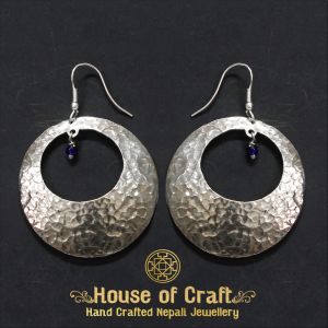 Hand-Made White Metal Round Cut Hammered Earring