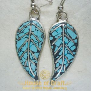 Hand-Made Light Weight White Metal Stone Filled Leaf Earring