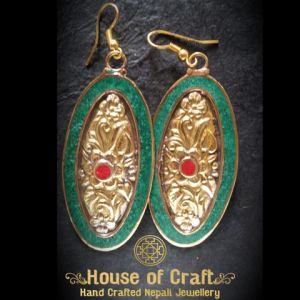 Light Weight Hand-Made Brass Stone Filled Die Casted Oval Earring