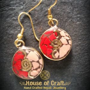 Hand-made Light Weight Stone Filled Brass Round Yin Yang Earring