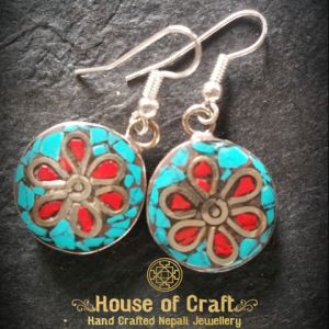 Hand-Made Light Weight White Metal Round Flower Earring