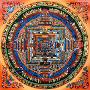 Hand-Painted Kalachakra Mandala Tibetan Thangka, Art on Canvas 13 x 13 Inches