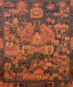 Hand-Painted Buddha Mandala Tibetan Thangka Art on Canvas, 17 x 21 Inches