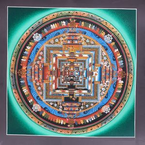 Hand-Painted Kalachakra Mandala Tibetan Thangka Art on Canvas 14 x 14 inches
