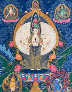 Hand-Painted 8 Armed Lokeshwor Tibetan Thangka, Art on Canvas 22 x 30 Inches