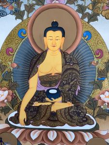 Hand-Painted Shakyamuni Buddha Gold Thangka Painting Finest Quality Art on Canvas, 20 x 30 Inches