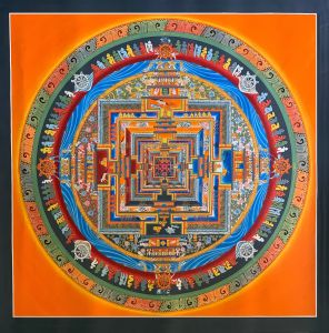 Hand-Painted Kalachakra Mandala Tibetan Thangka Art on Canvas 22 x 22 Inches